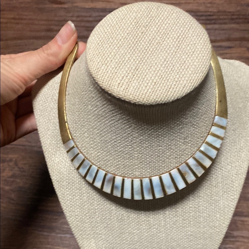 Brass and shell inlay Collar  Necklace